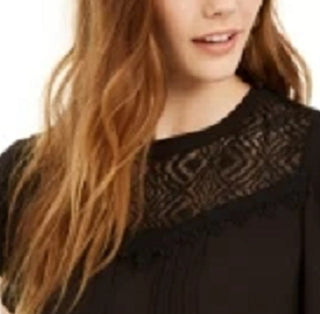 American Rag Junior's Lace Trimmed Flutter Sleeve Top Black Size Small