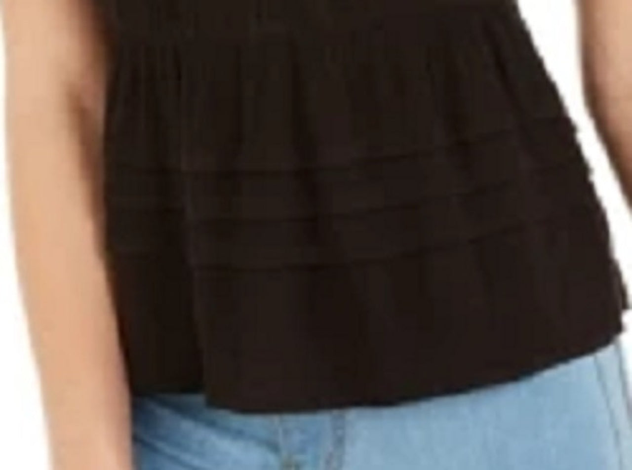 American Rag Junior's Lace Trimmed Flutter Sleeve Top Black Size Small