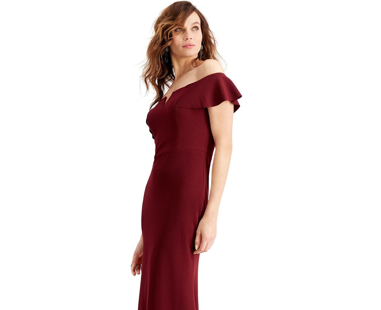 Betsy & Adam Women's Off-The-Shoulder Gown Bright Red Size 14