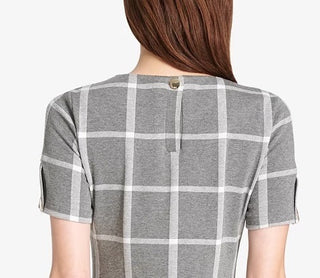Tommy Hilfiger Women's Windowpane Plaid Shift Dress Gray Size 8