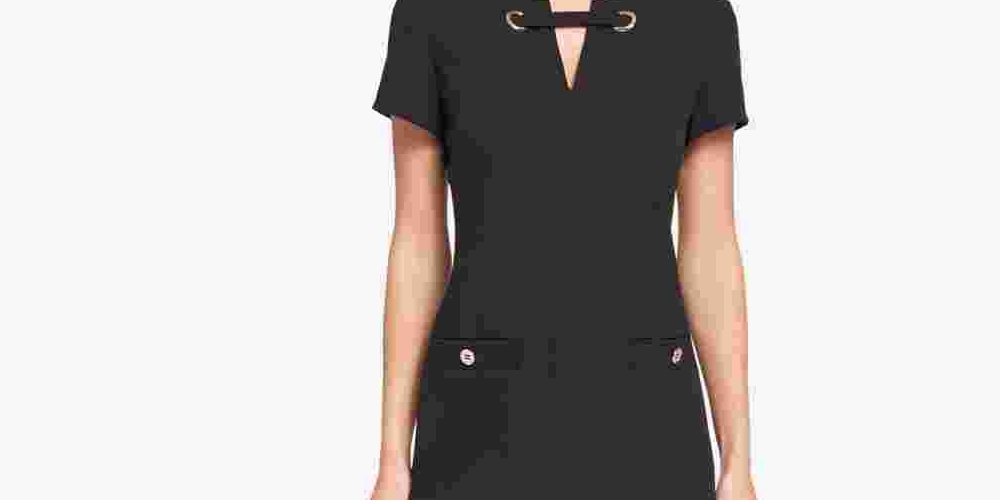 Tommy Hilfiger Women's Scuba Crepe Grommet Top Pocket Dress Black Size 12
