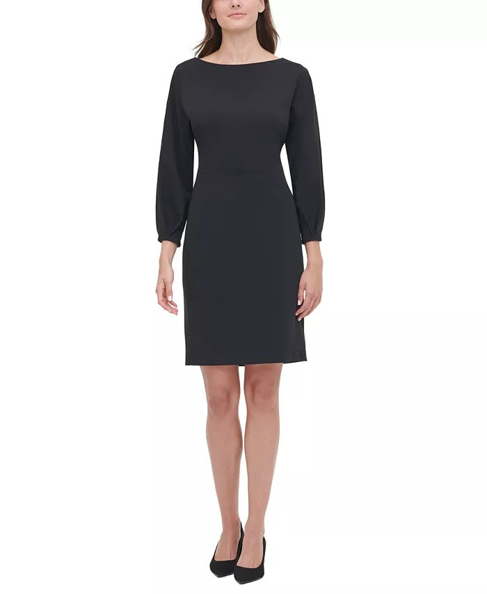 Tommy Hilfiger Women's Balloon-Sleeve Scuba Sheath Dress Black Size 8