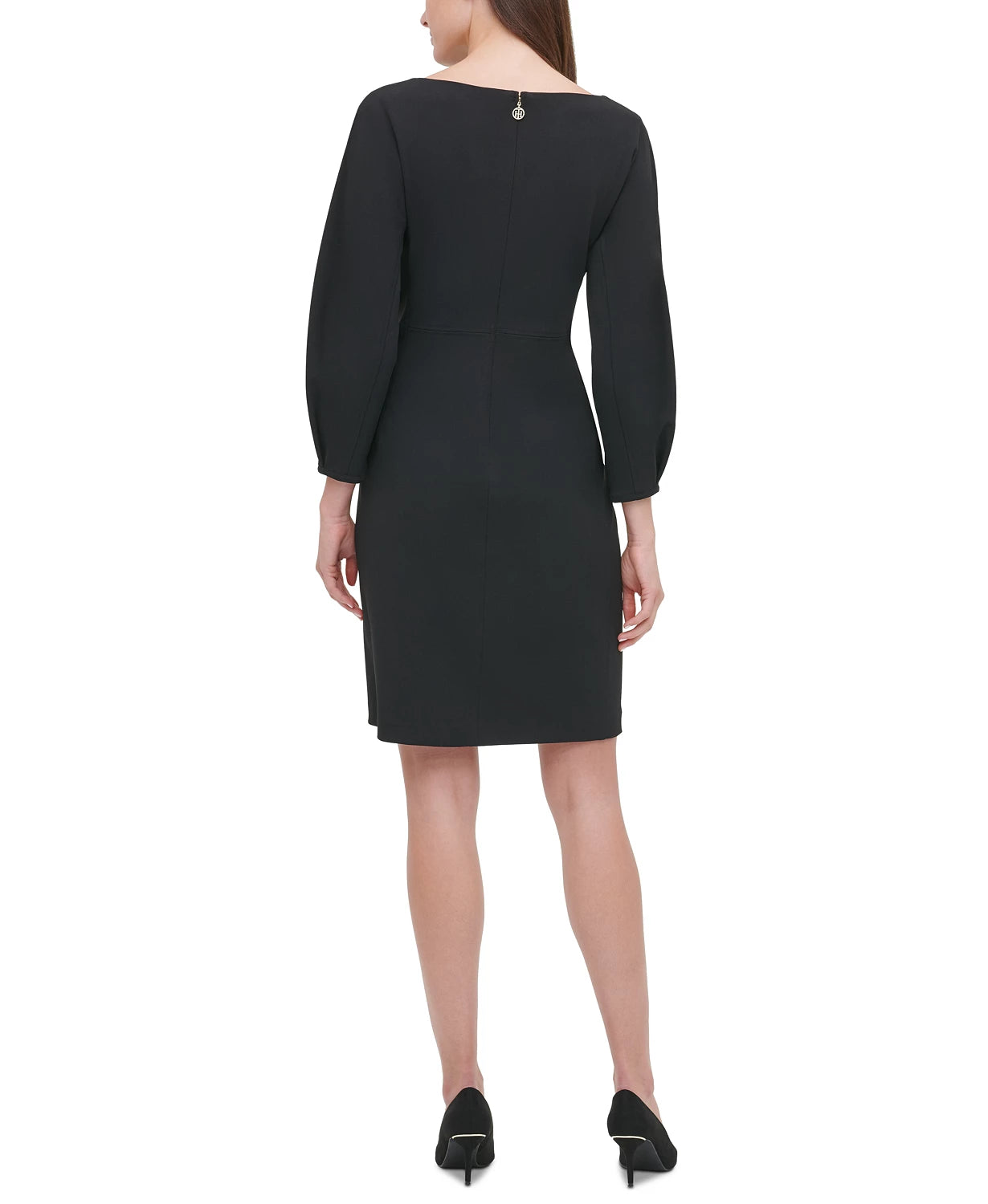 Tommy Hilfiger Women's Balloon-Sleeve Scuba Sheath Dress Black Size 8