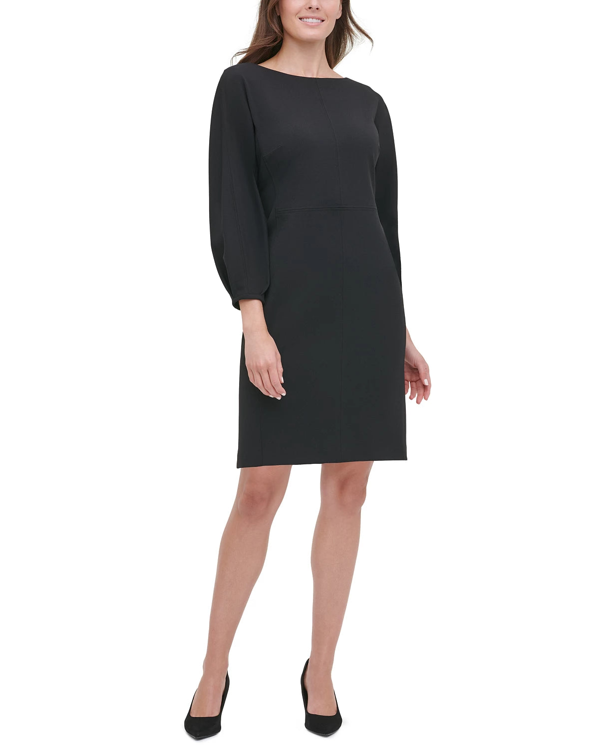 Tommy Hilfiger Women's Balloon-Sleeve Scuba Sheath Dress Black Size 8