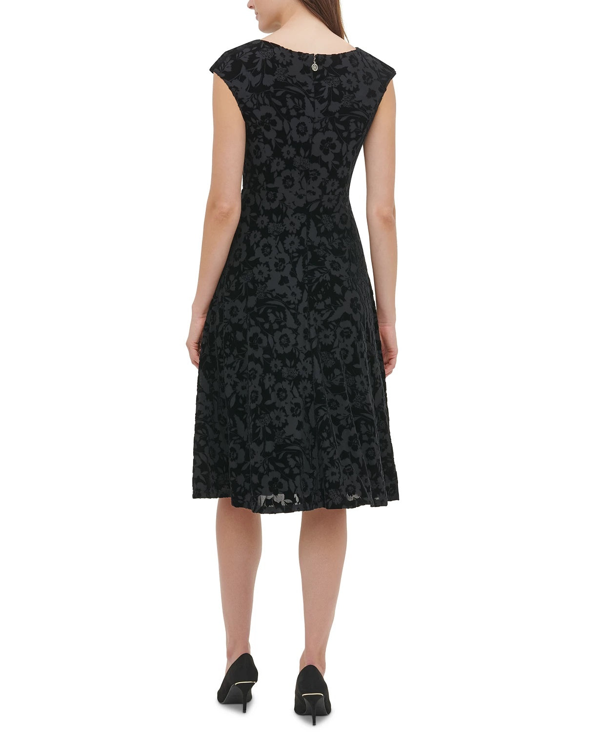 Tommy Hilfiger Women's Cap-Sleeve Velvet Burnout Dress Black Size 10