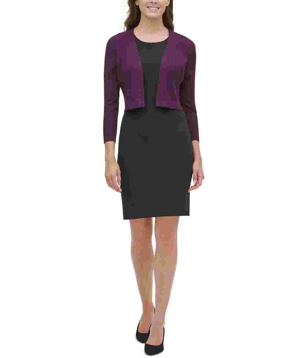 Tommy Hilfiger Women's Embellished Long Sleeve Open Cardigan Straight Leg Top Purple Size Small