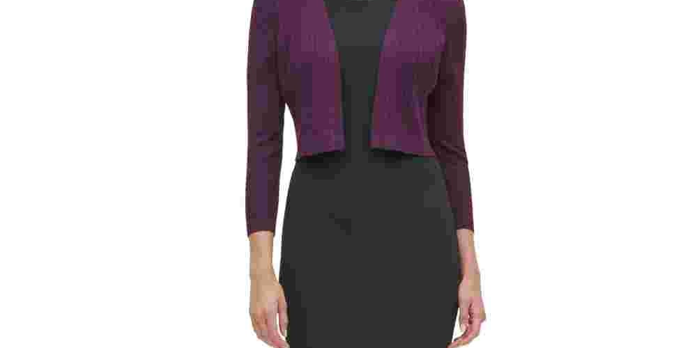 Tommy Hilfiger Women's Embellished Long Sleeve Open Cardigan Straight Leg Top Purple Size Small
