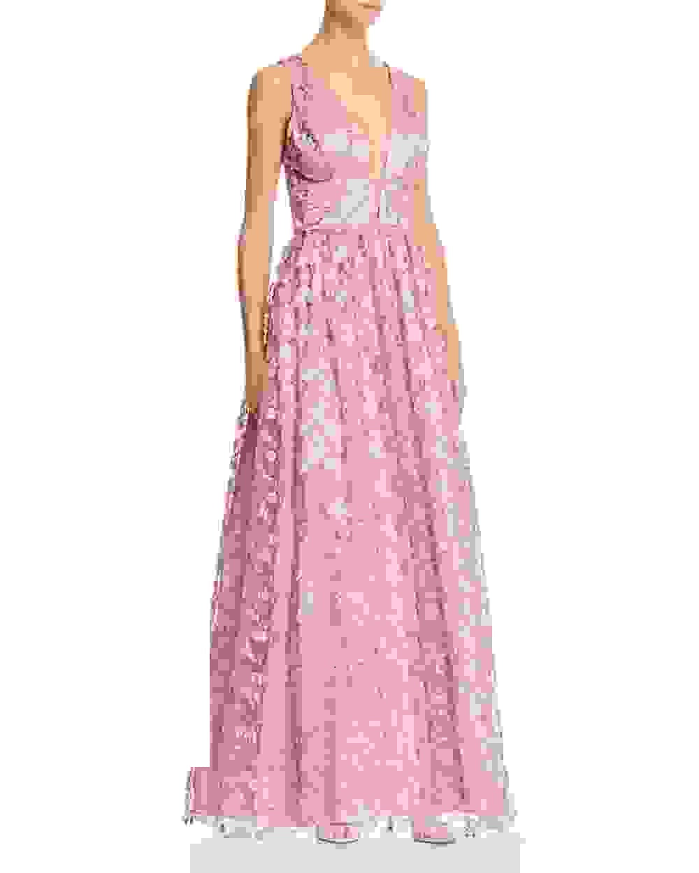 Avery G Women's Floral Embroidered Tulle Gown Med Purple Size 8