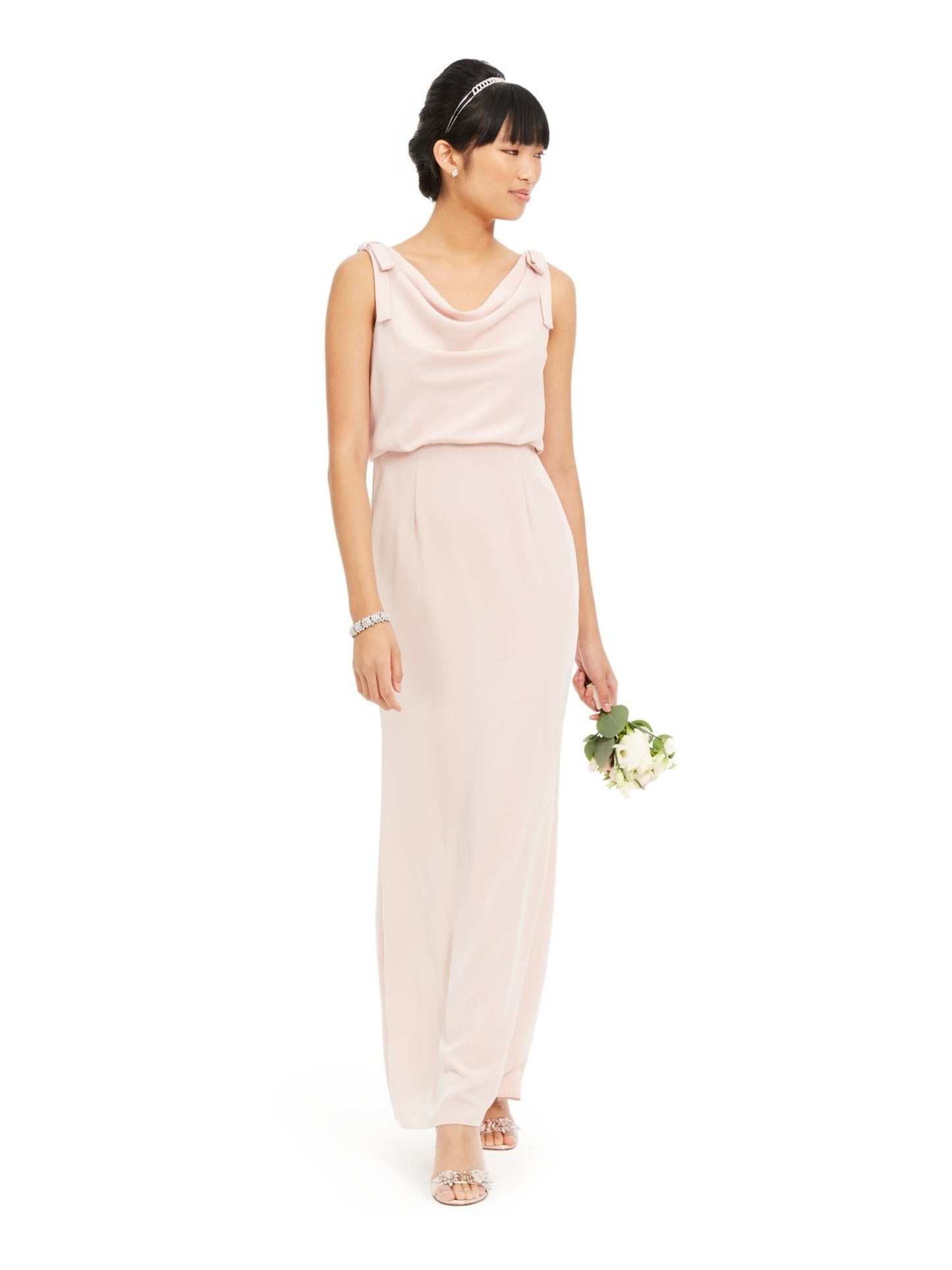 Adrianna Papell Women's Sleeveless Cowl Neck Maxi Sheath Evening Dress Pink Size 12