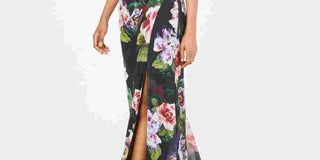 Adrianna Papell Women's Floral Print One Shoulder Gown Black Floral Size 12