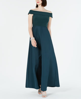 Adrianna Papell Women's Off-The-Shoulder Mikado Gown Dark Green Size 6