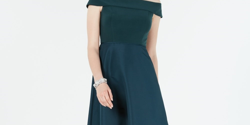 Adrianna Papell Women's Off-The-Shoulder Mikado Gown Dark Green Size 6