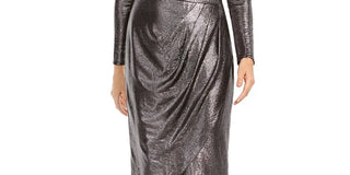 Adrianna Papell Women's Long Sleeve V Neck Midi Tulip Cocktail Dress Gray Size 8