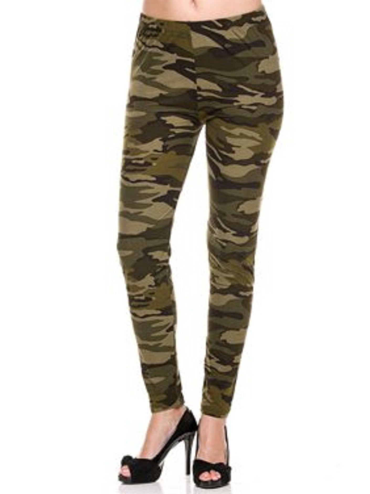 Planet Gold Juniors' Camo-Printed Brushed Jersey Leggings Green Size Large