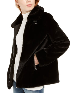 BCX Juniors' Faux-Fur Zip-Front Coat Black Size X-Small
