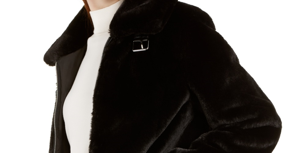 BCX Juniors' Faux-Fur Zip-Front Coat Black Size X-Small