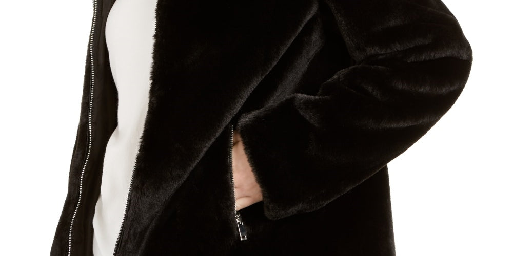 BCX Juniors' Faux-Fur Zip-Front Coat Black Size X-Small
