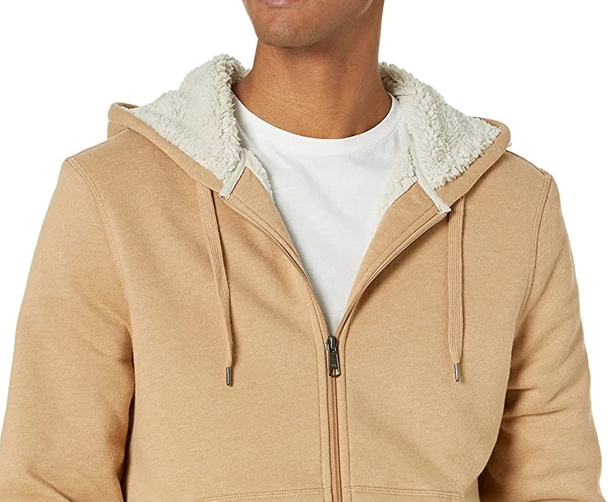 Buffalo David Bitton Men's Beige Faux Fur Lined Printed Zip Up Jacket Beige Size Medium