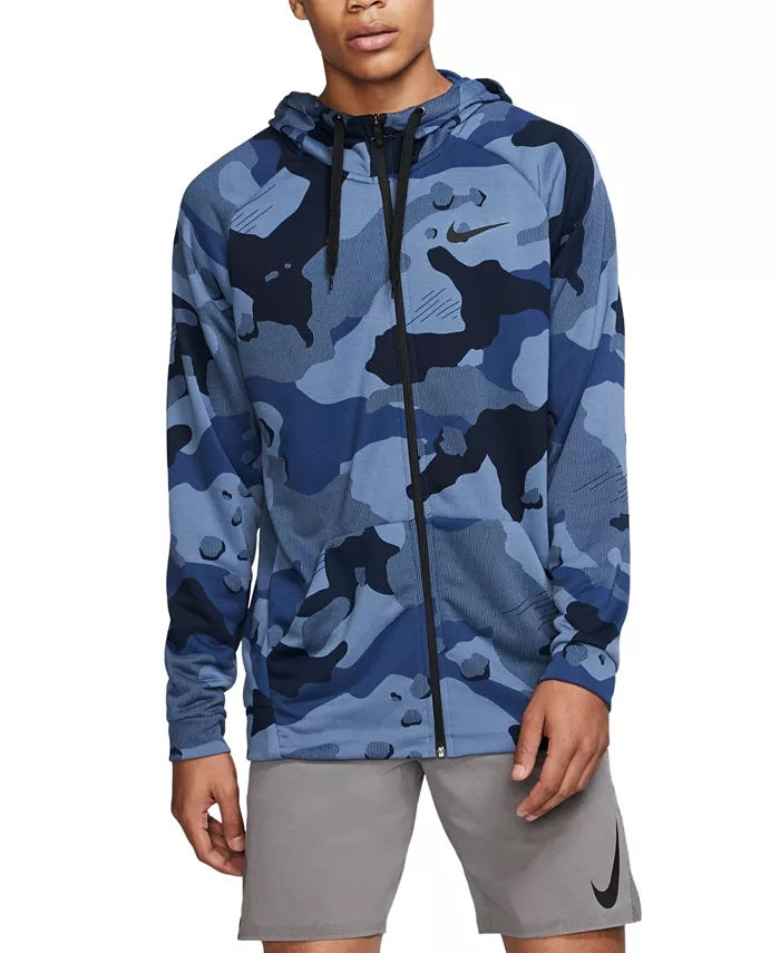 Nike Men's Dri Fit Camo Zip Hoodie Blue Size Small
