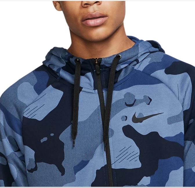 Nike Men's Dri Fit Camo Zip Hoodie Blue Size Small