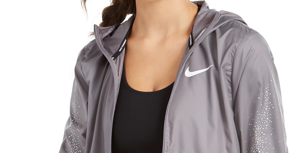 Nike Women's Essential Water-Repellent Hooded Running Jacket Gray Size Extra Large