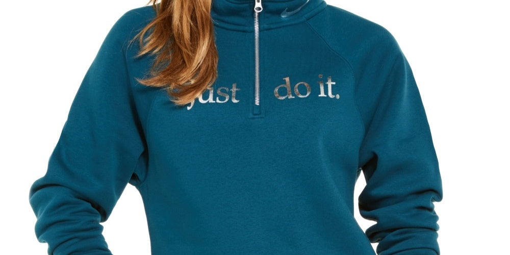 Nike Women's Sportswear Shine Metallic Graphic Half Zip Top Green Size Small