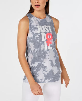 Nike Women's Dri Fit Printed Just Do It Training Top Charcoal Size Medium
