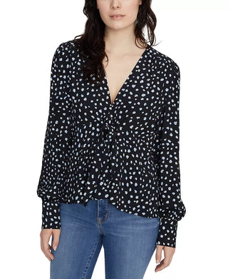 Sanctuary Women's Ella Print Tie Front Blouse Black Size X-Small