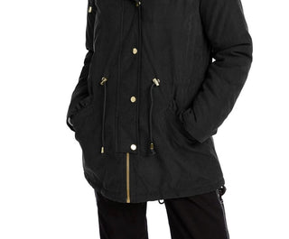 Celebrity Pink Juniors' Faux-Fur Trim Hooded Parka Coat Black Size X-Small