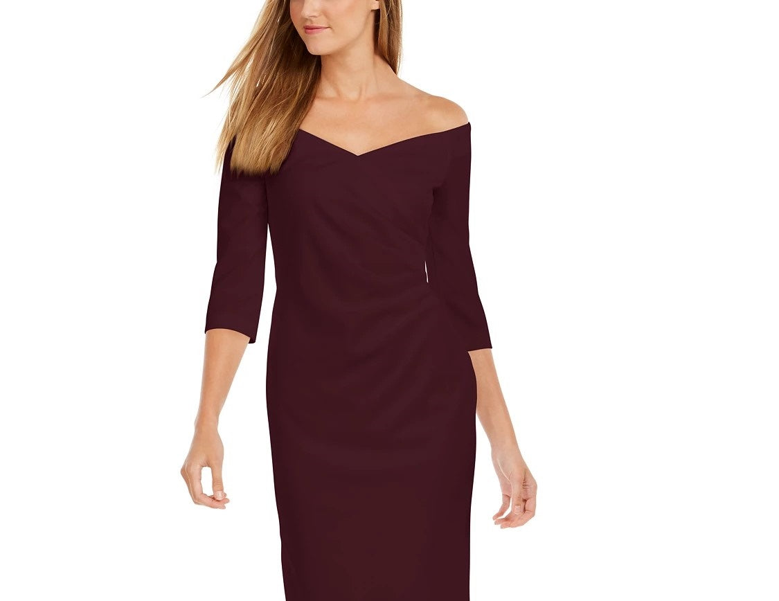Calvin Klein Women's Off-The-Shoulder Sheath Dress Purple Size 8