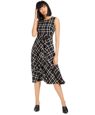 Calvin Klein Women's Plaid Fit & Flare Midi Dress Black Size 16