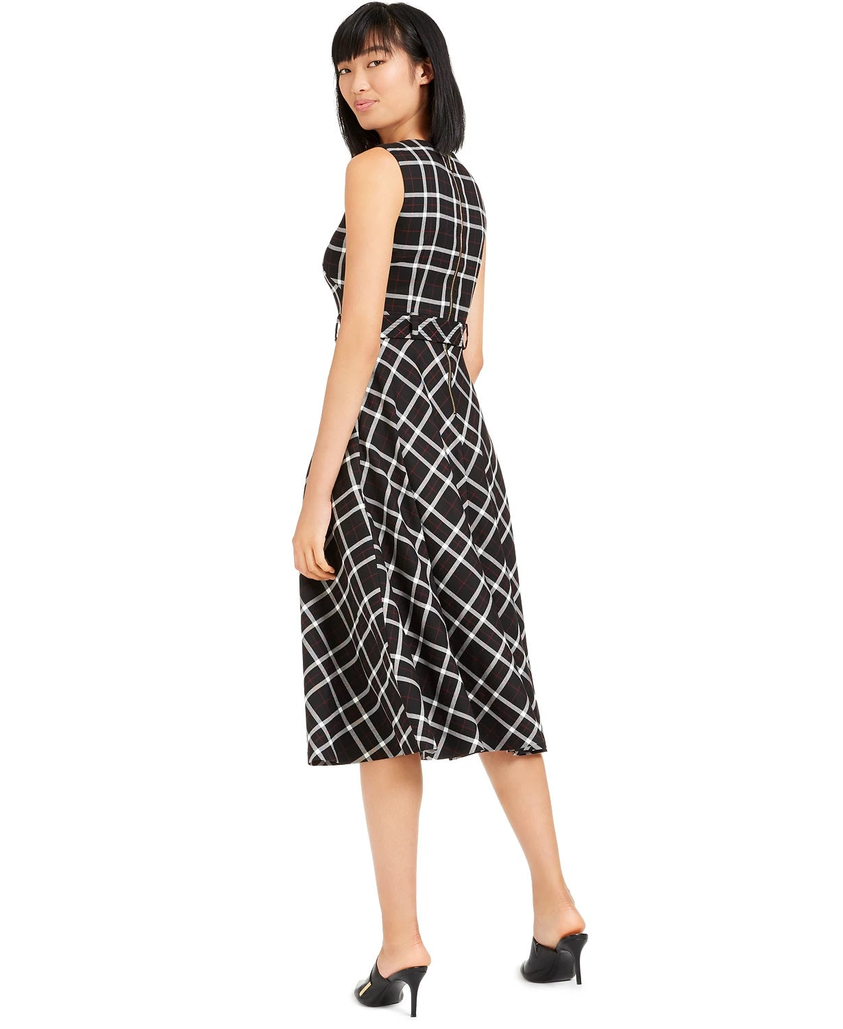 Calvin Klein Women's Plaid Fit & Flare Midi Dress Black Size 16