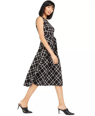 Calvin Klein Women's Plaid Fit & Flare Midi Dress Black Size 16