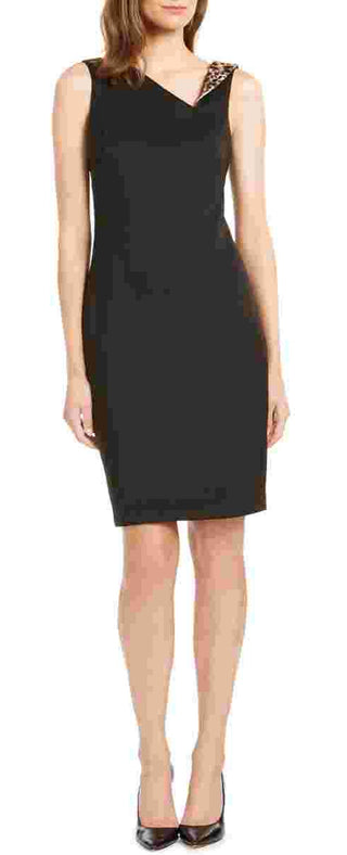 Calvin Klein Women's Animal-Trim Dress Black Size 8