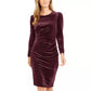 Calvin Klein Women's Ruched Velvet Sheath Dress Purple Size 14