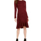 Calvin Klein Women's Ruffled Sweater Dress Wine -Size Small