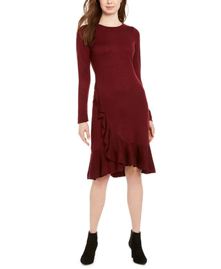 Calvin Klein Women's Ruffled Sweater Dress Wine -Size Small