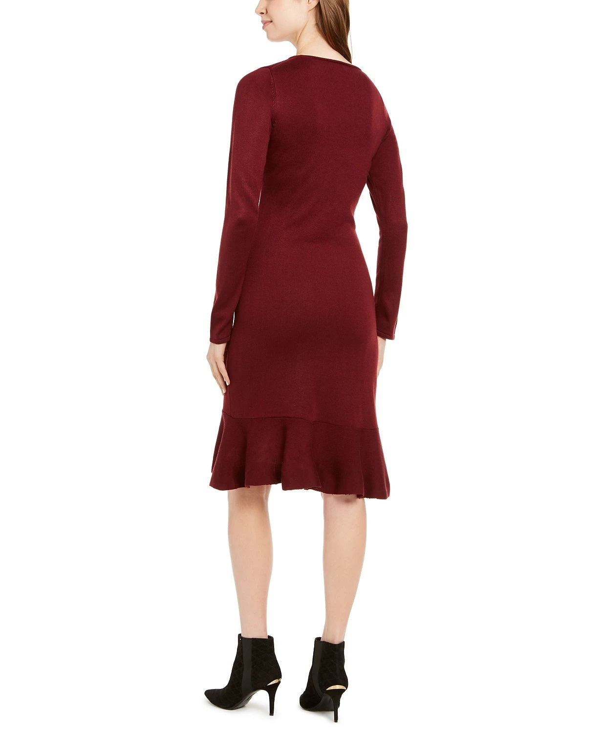 Calvin Klein Women's Ruffled Sweater Dress Wine -Size Small