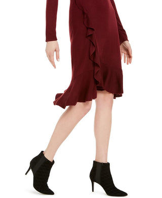 Calvin Klein Women's Ruffled Sweater Dress Wine -Size Small