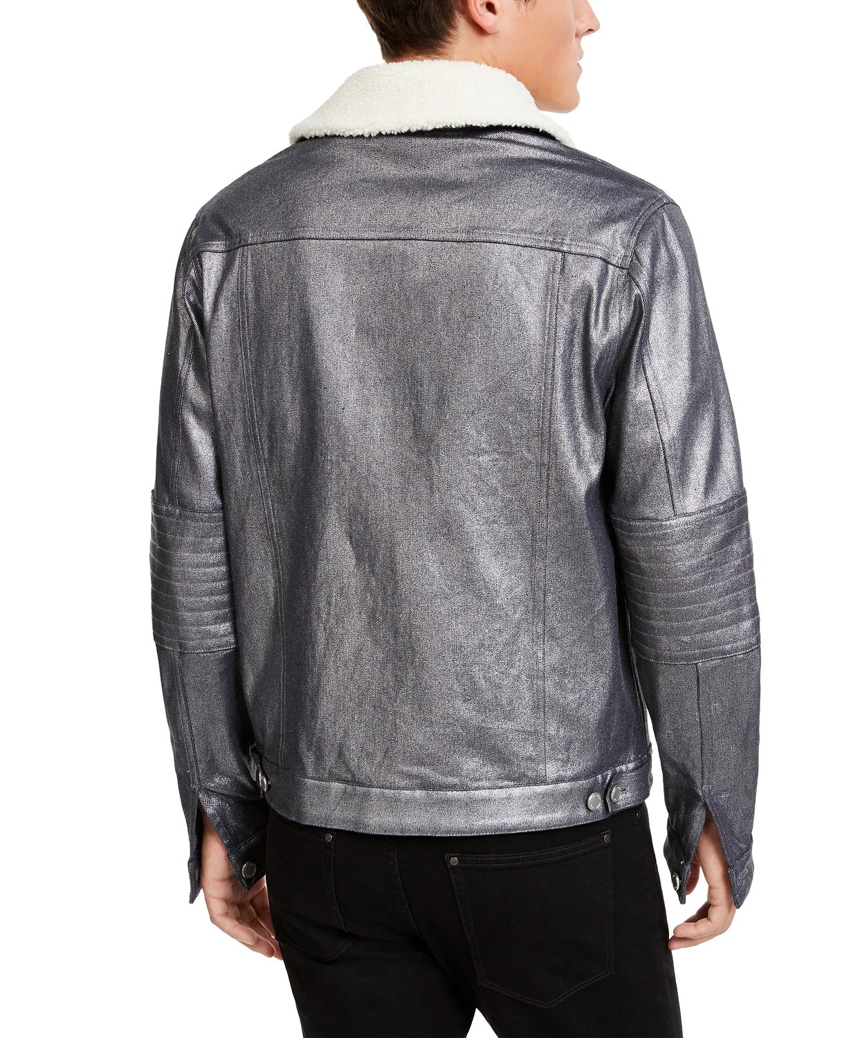 Michael Kors Men's Metallic Moto Trucker Jacket Silver Size Small