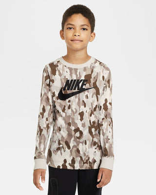 Nike Big Boys Cotton Camo-Print Long-Sleeve T-Shirt Brown Size Small