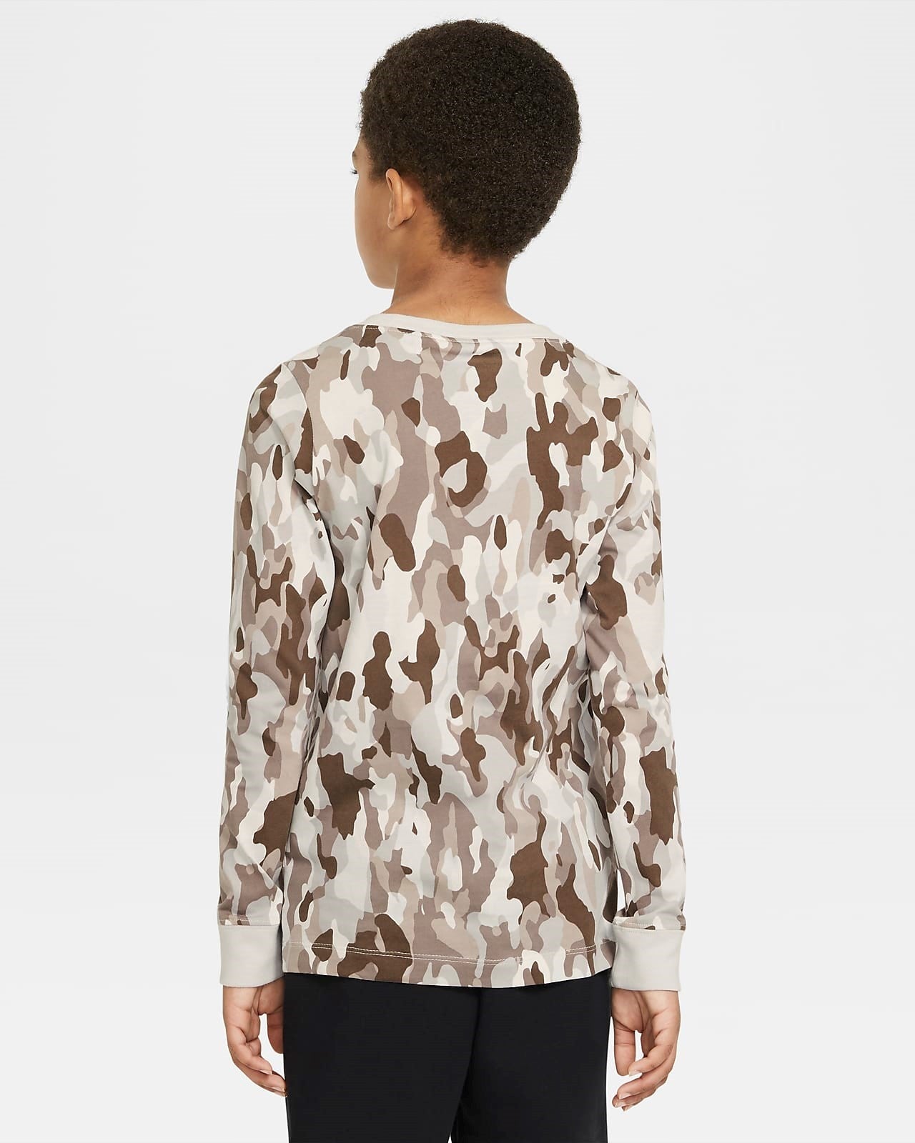Nike Big Boys Cotton Camo-Print Long-Sleeve T-Shirt Brown Size Small
