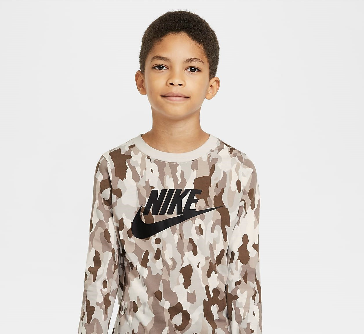 Nike Big Boys Cotton Camo-Print Long-Sleeve T-Shirt Brown Size Small