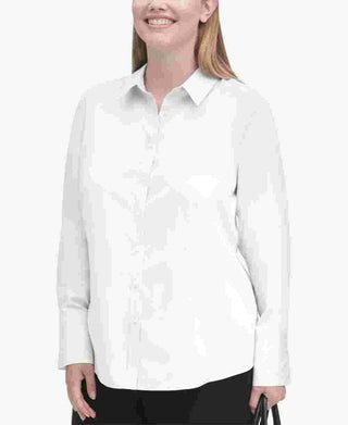 Calvin Klein Women's Plus Size Cotton Collared Shirt White Size 14w