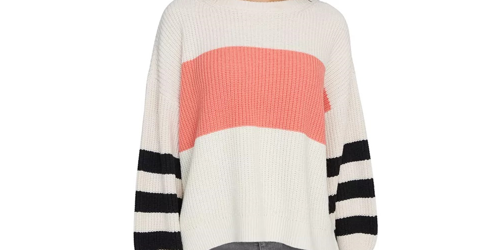 Sanctuary Women's Playful Stripe Shaker Stitch Sweater Size Beige White Size X-Small