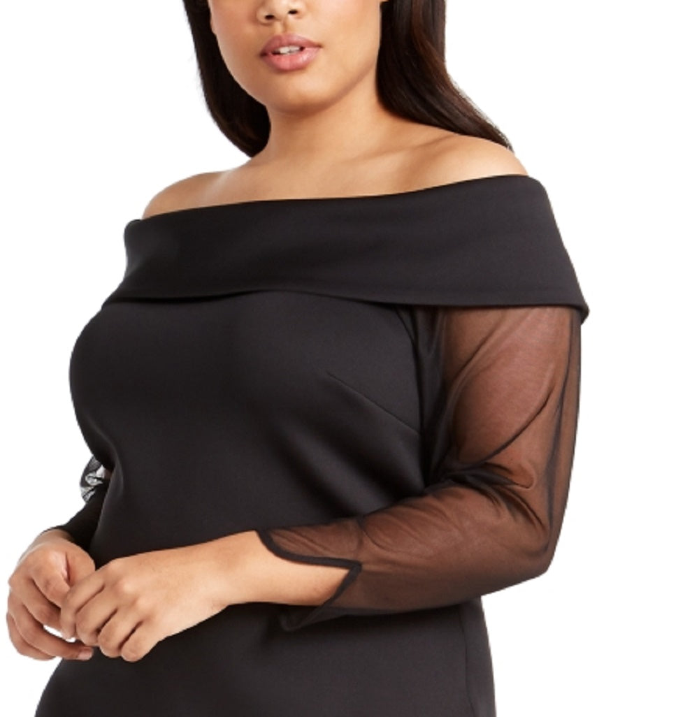 Calvin Klein Women's Plus Size Illusion-Sleeve Off-The-Shoulder Dress Black Size 22W
