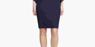 DKNY Women's Pleated Bell-Sleeve Sheath Dress  Navy Size 14