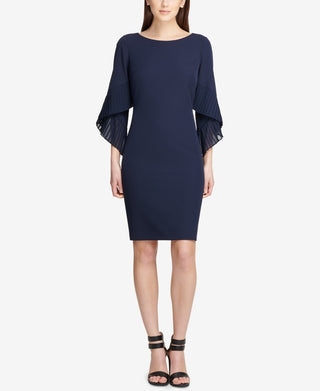 DKNY Women's Pleated Bell-Sleeve Sheath Dress  Navy Size 16