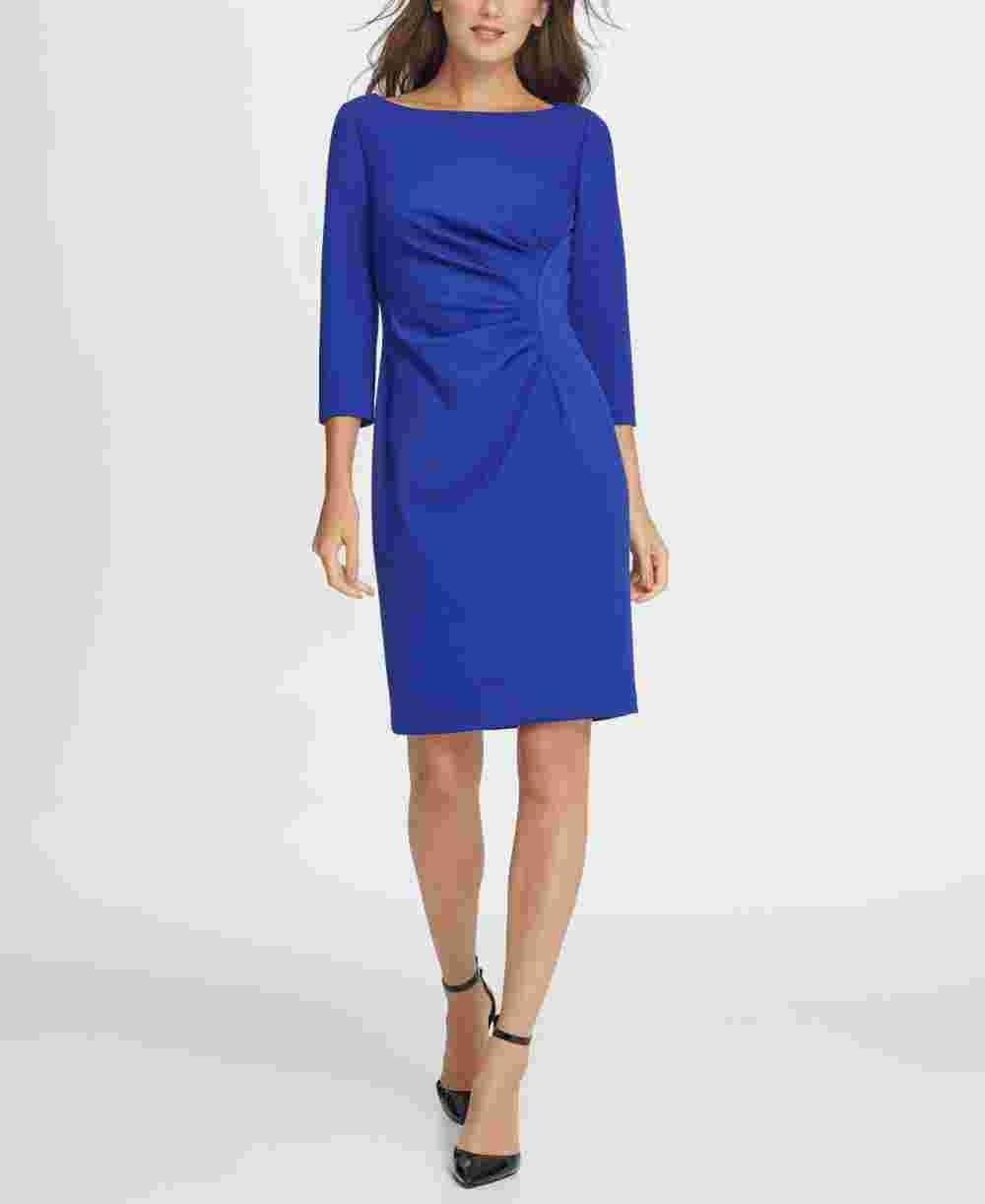 DKNY Women's Ponte Side Ruche Sheath Dress Blue Size 10