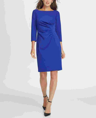 DKNY Women's Ponte Side Ruche Sheath Dress Blue Size 10
